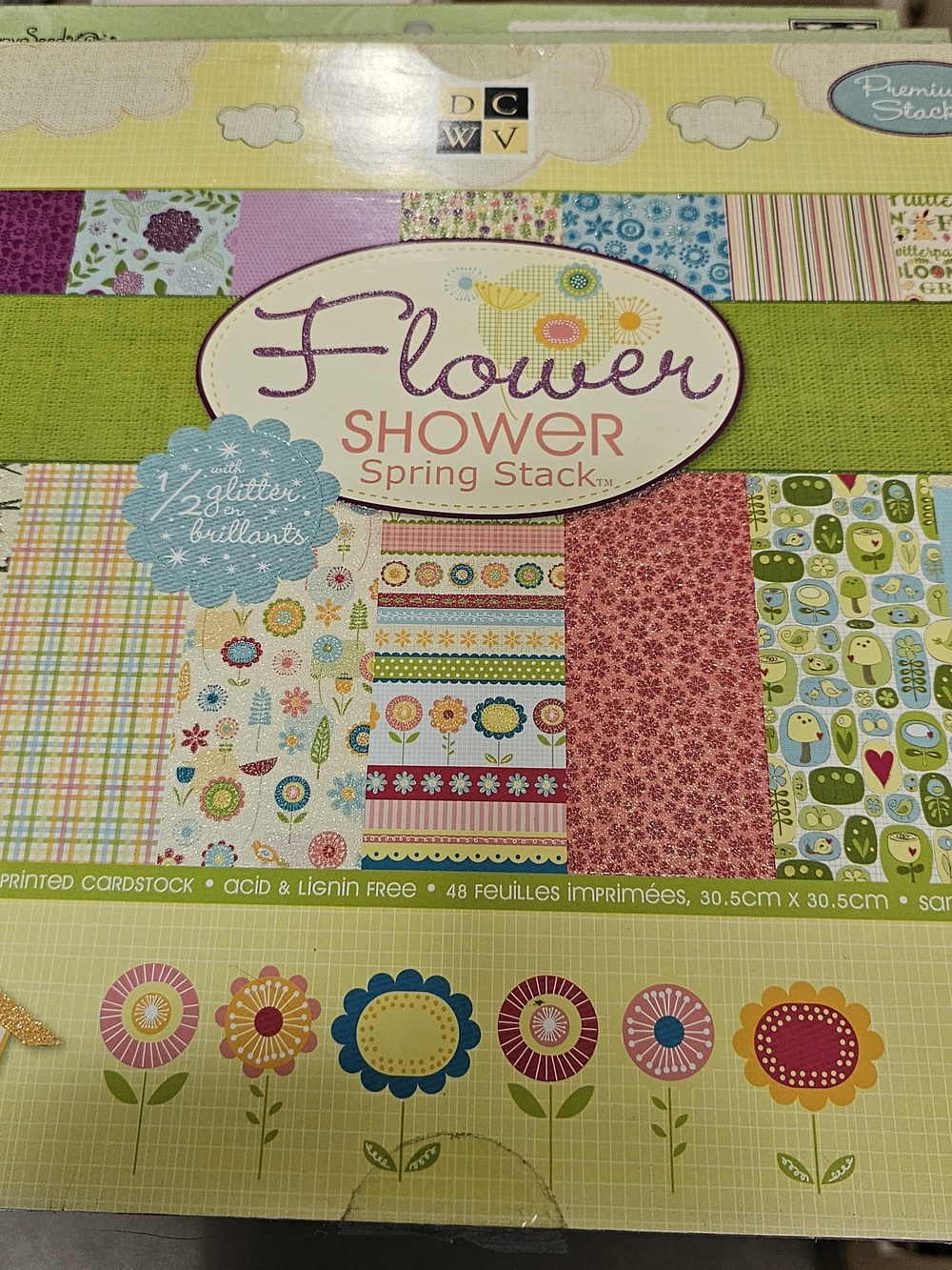 DCWV Vintage Flower Shower Spring Stack Patterned Cardstock - Green & Multicolor